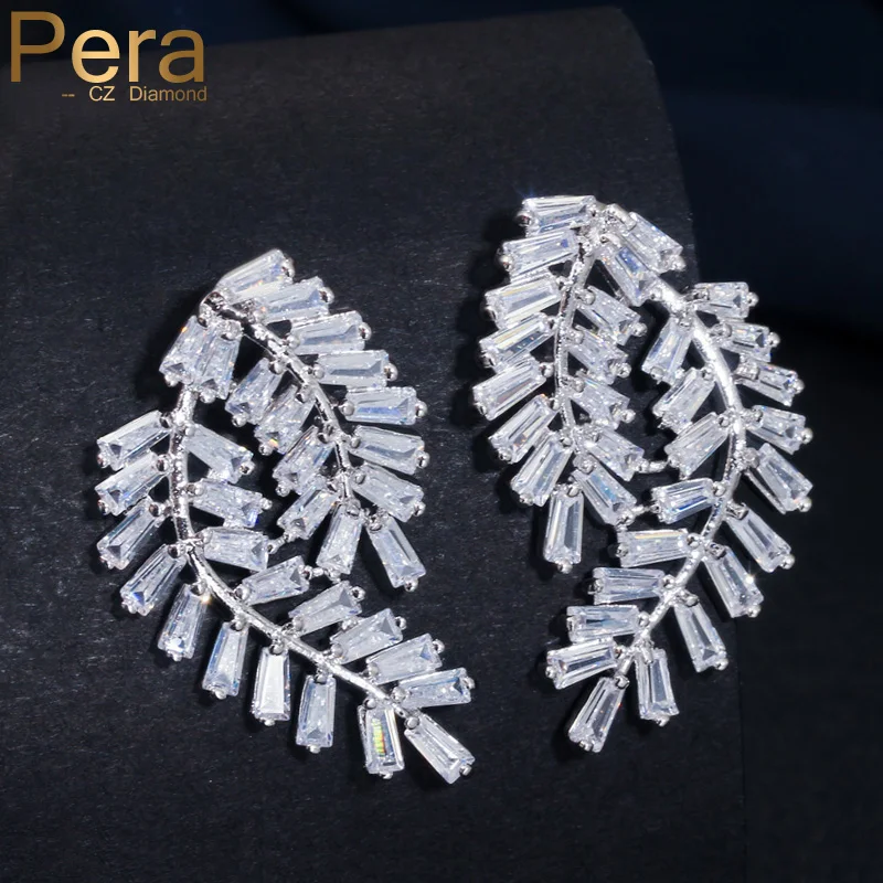 

Pera CZ Elegant Korean Big Leaf Design Women Jewelry For Gift Evening Party Long Drop Micro Pave Cubic Zirconia Earrings E274