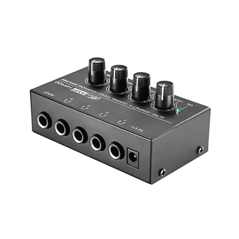 4 Channels Headphone Amplifier Mini Stereo Audio Earphone Splitter For Sound Reinforcement Studio Black Color