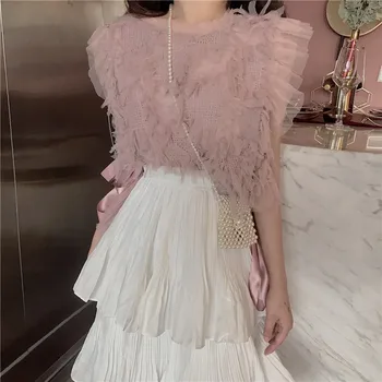 

Korean Women Sweet 2 Piece Sets 2019 Tassels Top And Midi Skirt Sets Two Piece Summer Fashion Matching Outfits Cake Skirt Suits