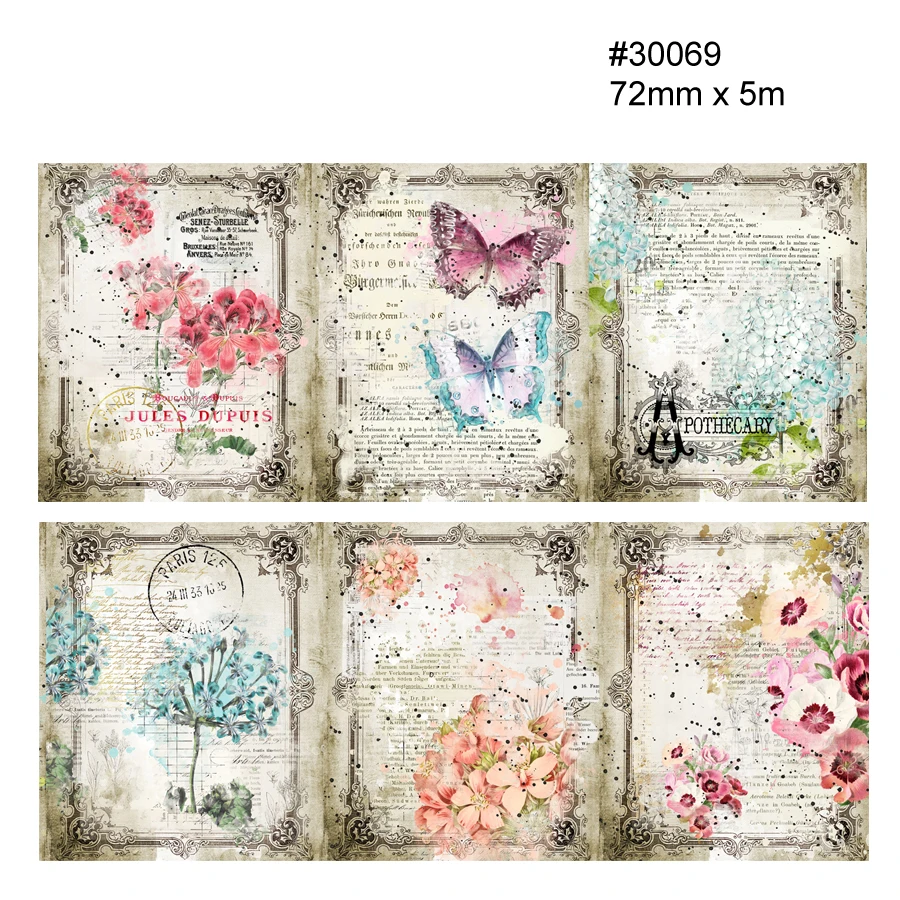 10 Vintage Washi Tape Botanical Floral Butterfly Bird Scrapbooking Bullet Journal DIY Flower | Канцтовары для офиса и дома