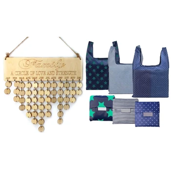 

ASDS-1set Wooden Birthday Calendar Board DIY Birthday Sign Special Dates Planner Board & 6 Pack Reusable Grocery Bags