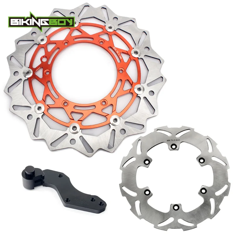 Orange Black BIKINGBOY 125-640 250 350 450 500 EXC GS SX SX-F XC MXC SXS ENDURO 320 мм супермото спереди и сзади тормозные диски роторов+ кронштейн - Цвет: Orange Black