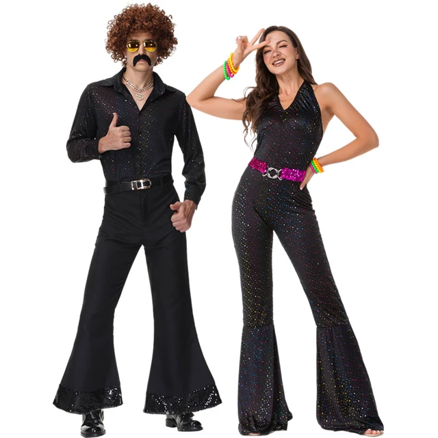 Teleférico años Marquesina Vintage 70s 80s adultos hombres mujeres Festival de música Disco Retro Ropa  de Halloween Cosplay del Partido de pareja Hippie traje vestido de lujo -  AliExpress