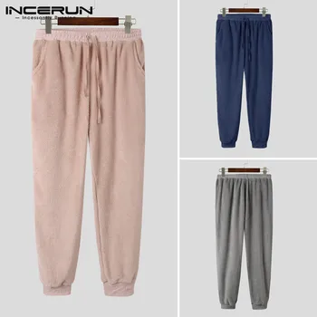 

INFleece Men Sleep Pants Flurry Drawstring Pockets Solid Pajamas Pants Soft Leisure Warm Mens Sleep Bottoms Homewear S-5XL INCER