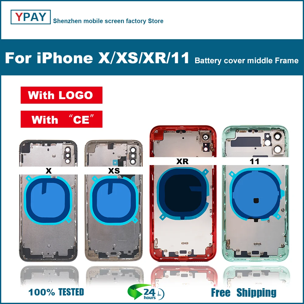 Задняя крышка аккумулятора для iPhone X XS XR 11 + средняя рамка Шасси лоток SIM-карты
