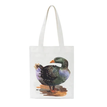 

Fashion Women Canvas Cute Duck Print Reusable Shoulder Bags Large Capacity Shopping Shopper Bag Female Students Ladies Handbag