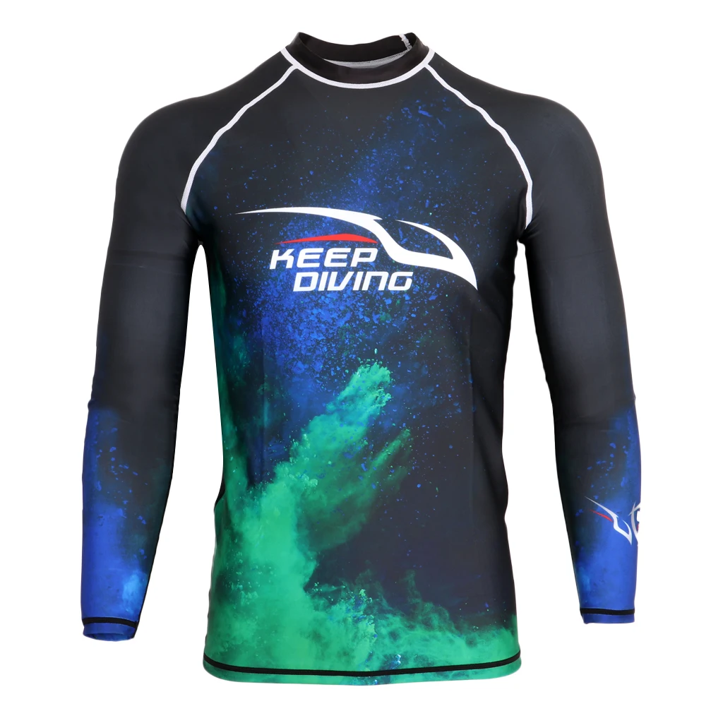 Men Long Sleeve Wetsuit Top Scuba Diving Surfing Snorkeling Rash Guard - UV Protection, Quick Dry & Breathable