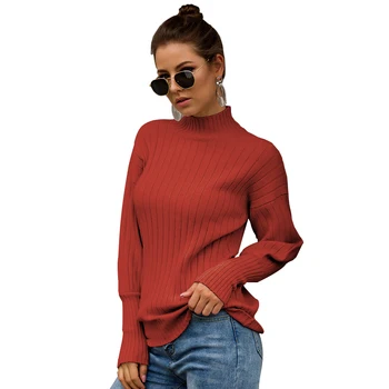 

Sweaters Pullover Women Elasticity Turtleneck Tight Tunic Long Lantern Sleeve Soft Casual Jumper Winter Autumn Knit Tops Slim