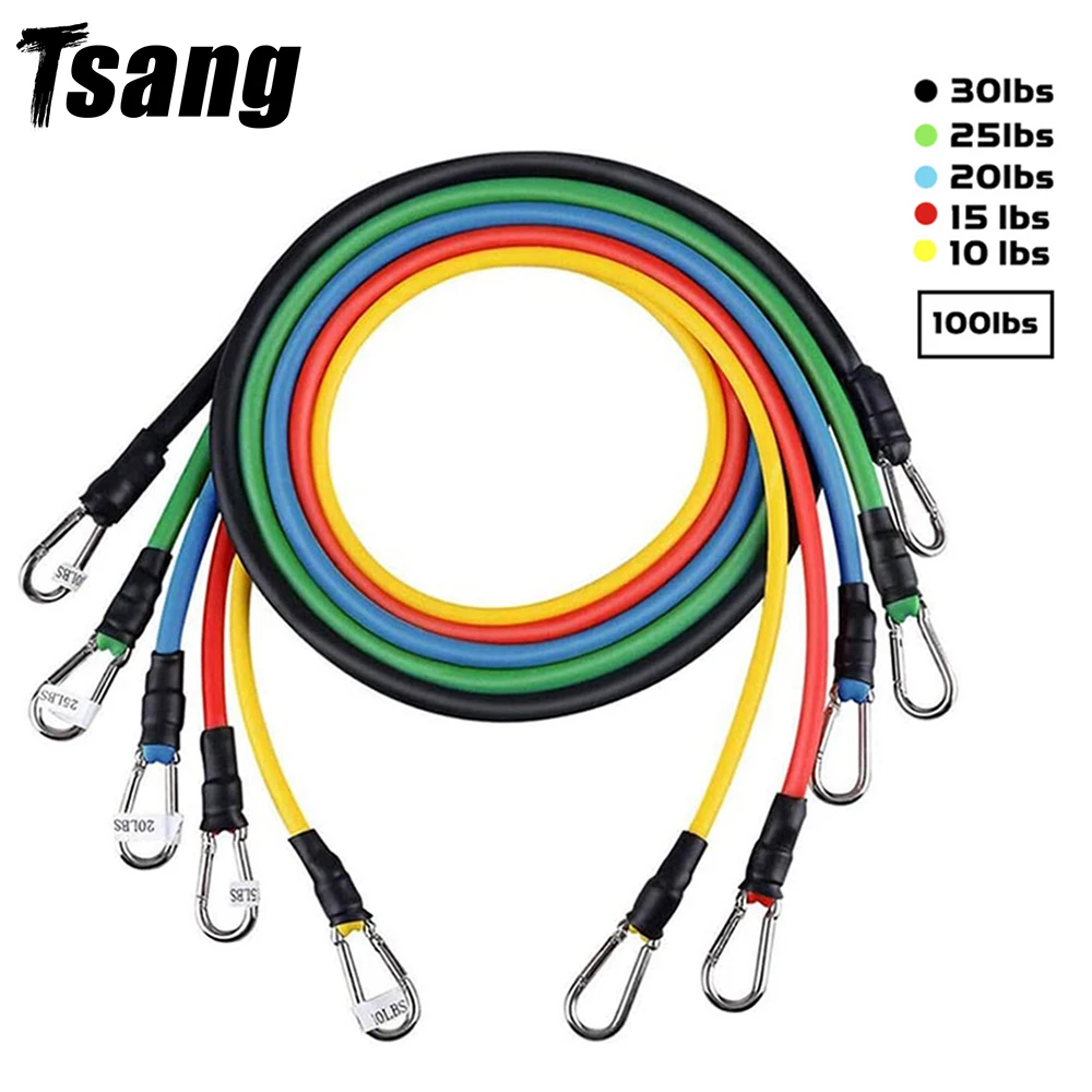 

Tsang 11Pcs/Set Latex Resistance Bands Set Training Exercise Yoga Tubes Pull Rope Exercise Stretch Fitness Home Gym Equipments