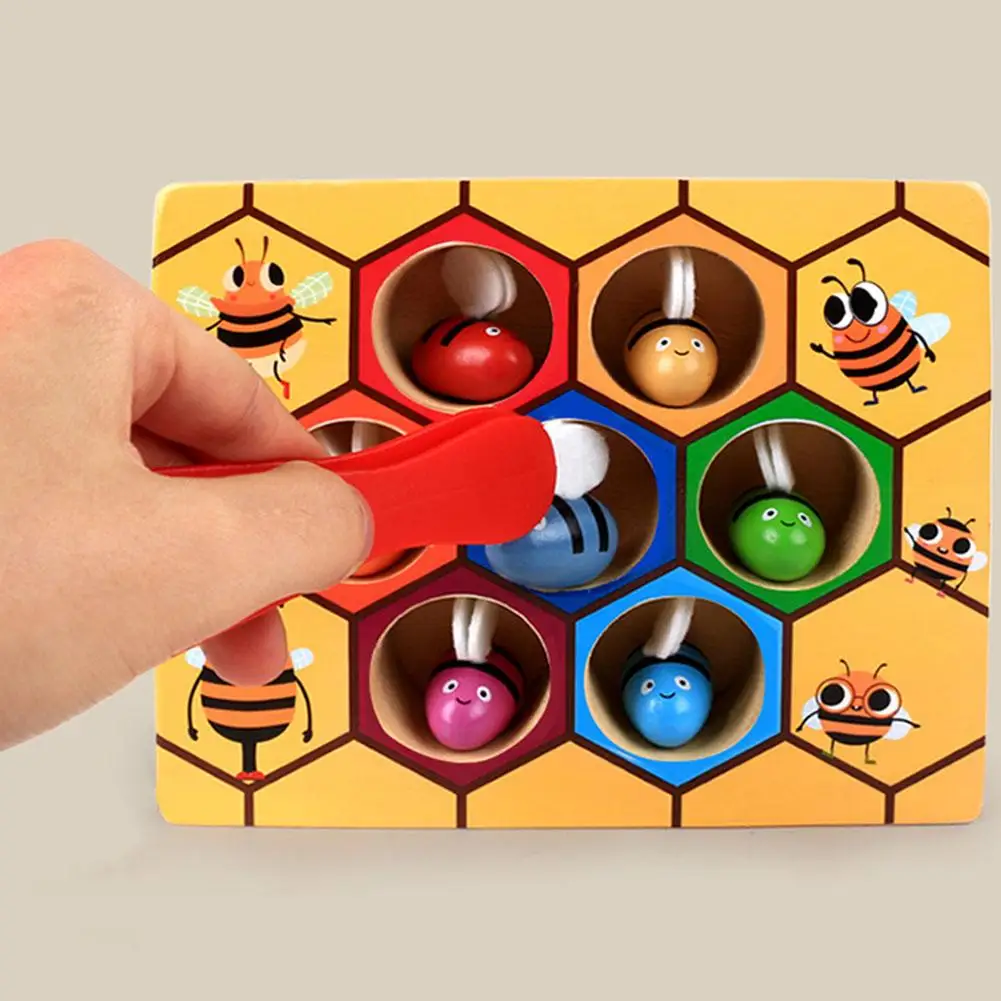 

Kids Montessori Wooden Bees Clip Box Kid Early Education Color Cognition Learning Educational Toy Bees Box Toy