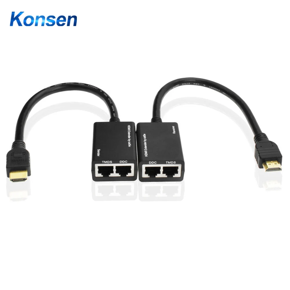 1 par 30M compatible con HDMI Extender sobre RJ45 CAT5e CAT6 UTP extensor LAN repetidor 1080P 3D cable de extensión para PS3 DVD HDTV