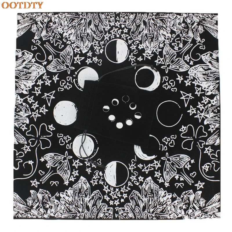 

Velvet Tarot Tablecloth with Bag Witch Divination Moon Phases Lover Luna Moth Altar Cloth Board Game Card Pad