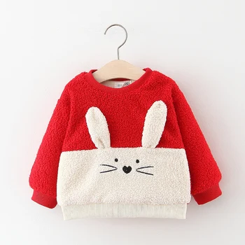 

Baby Girls Clothes Autumn Plus Velvet Thicken Warm Tops Cartoon Rabbit Hooded Sweatshirt Kids Casual Sportswear Kids Boy Clothes