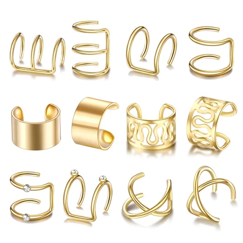 2021 Fashion Gold Color Ear Cuffs Leaf Clip Earrings for Women Climbers No Piercing Fake Cartilage Earring Accessories