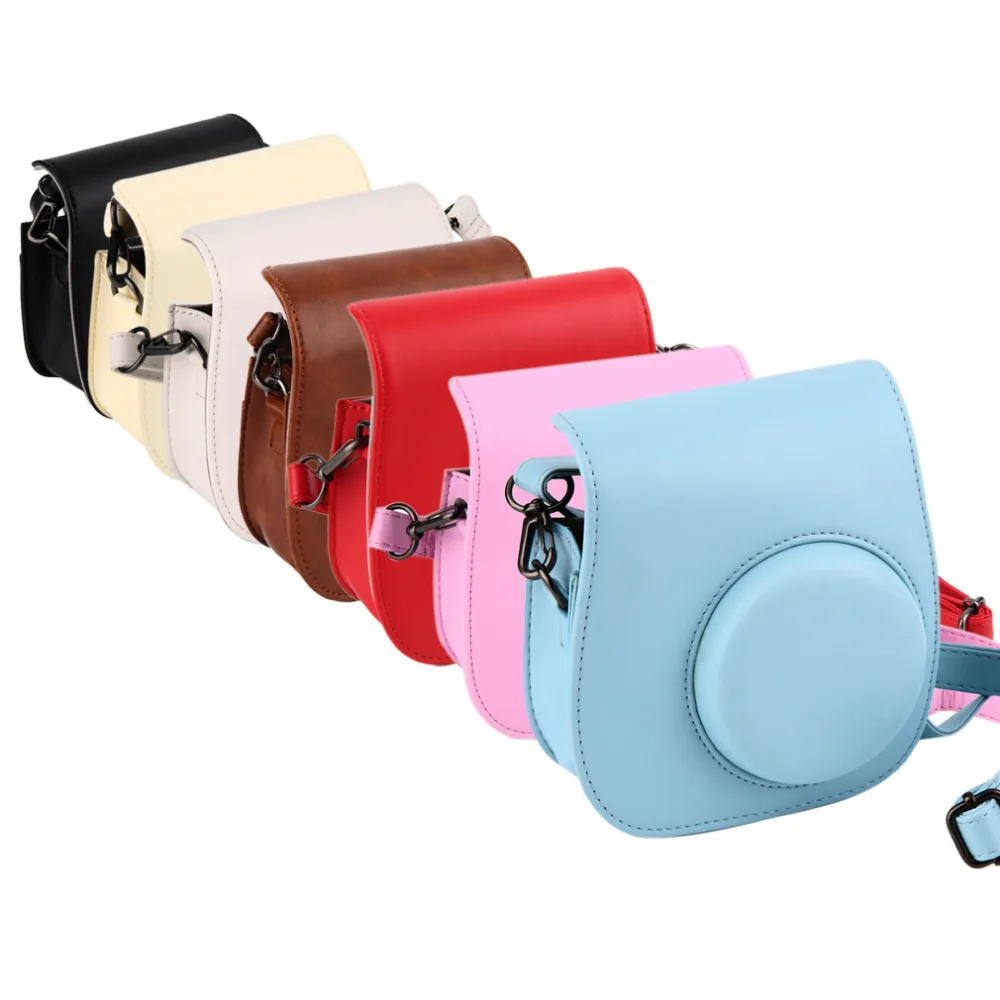 

For Fujifilm Instax Mini 8 Camera Mini 8 Plus 9 PU Leather Bag Case with Shoulder Strap / Clear Crystal Hard Protective Cover