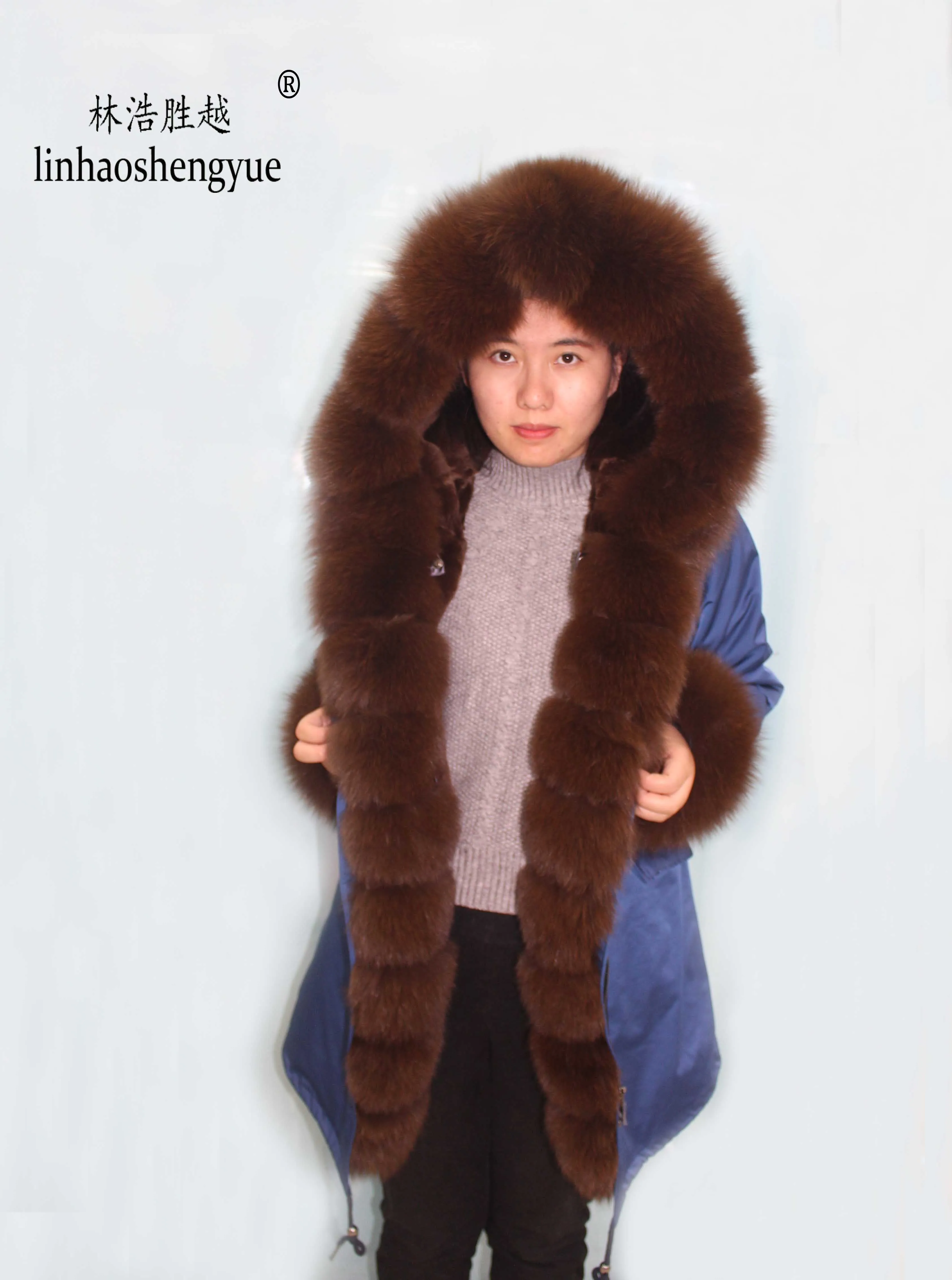 Linhaoshengyue, новинка, воротник из лисьего меха, куртка, женское длинное пальто, Женское зимнее пальто, пальто с подкладкой из кроличьего меха
