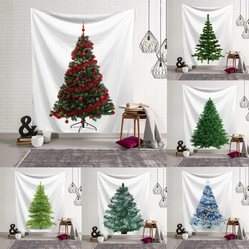 

Christmas Tapestry Wall Hanging Polyester Christmas Tree Pattern Blanket Home Saloon Decor 95 x 73 cm