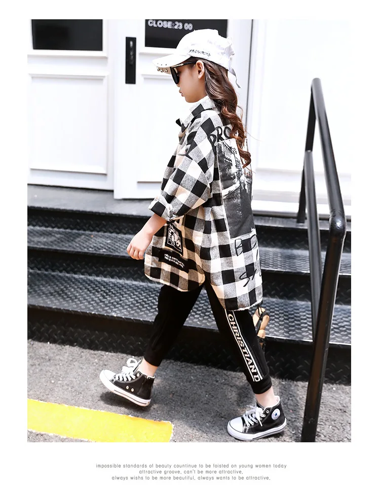 Girls Plaid Shirt New Style Autumn Korean-style Western Style CHILDREN'S Garment Long-sleeve Blouse Big Boy Autumn Clothing