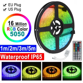 

1m-5m RGB LED Strip Light Waterproof IP65 With 44 Key Remote Control RGB Led Neon Light DC12V 30Leds/M+Controller Adapter Set