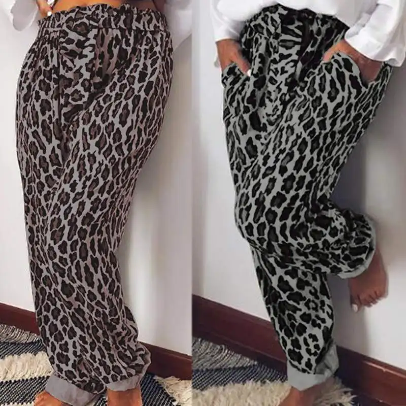 Летние повседневные Pantalon ZANZEA, модные широкие штаны для женщин, с эластичной талией, с леопардовым принтом, вечерние, длинные, Репка