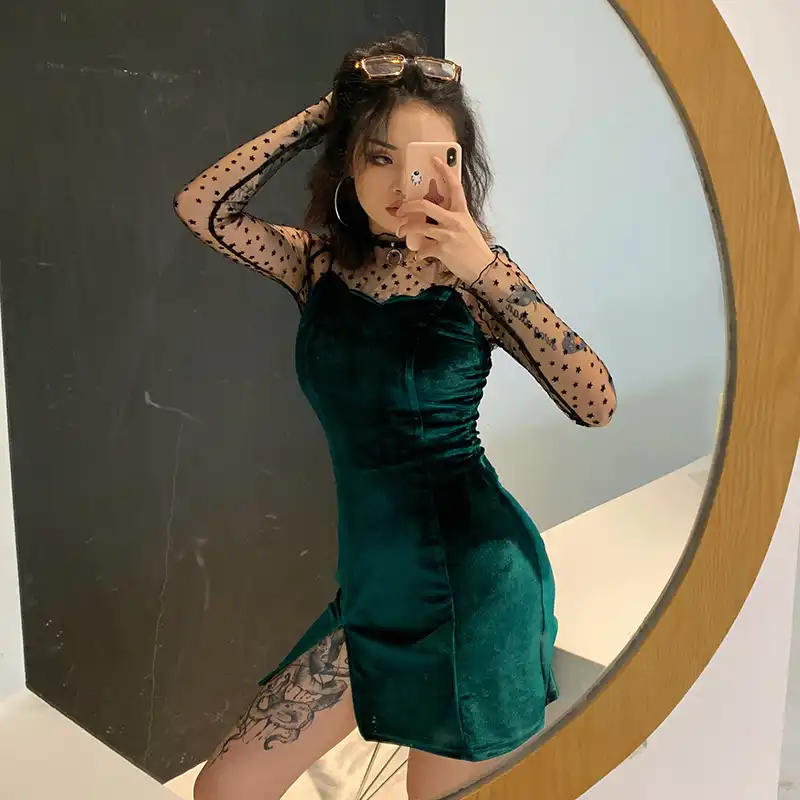 dark green suede dress