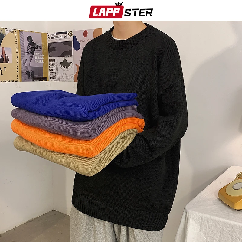 LAPPSTER Men Solid Streetwear Winter Knitted Sweater 2020 Pullover Mens Korean Harajuku Sweater Oversized Casual Vintage Coat LAPPSTER Men Solid Streetwear Winter Knitted Sweater 2020 Pullover Mens Korean Harajuku Sweater Oversized Casual Vintage Coat