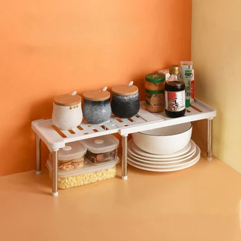

Retractable Shelf Stackable Sliding Rack Organizer Shelfs Kitchen Iron Storage Rack For Cabinets Tableware Countertops For Home