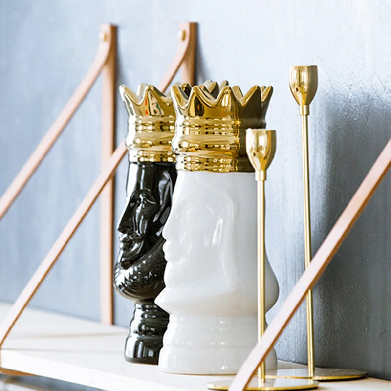 King and queen Настольная Ваза Золотой светящаяся Корона роскошный декоративный цветочный горшок Цветочная композиция бутылка искусство керамическое ремесло