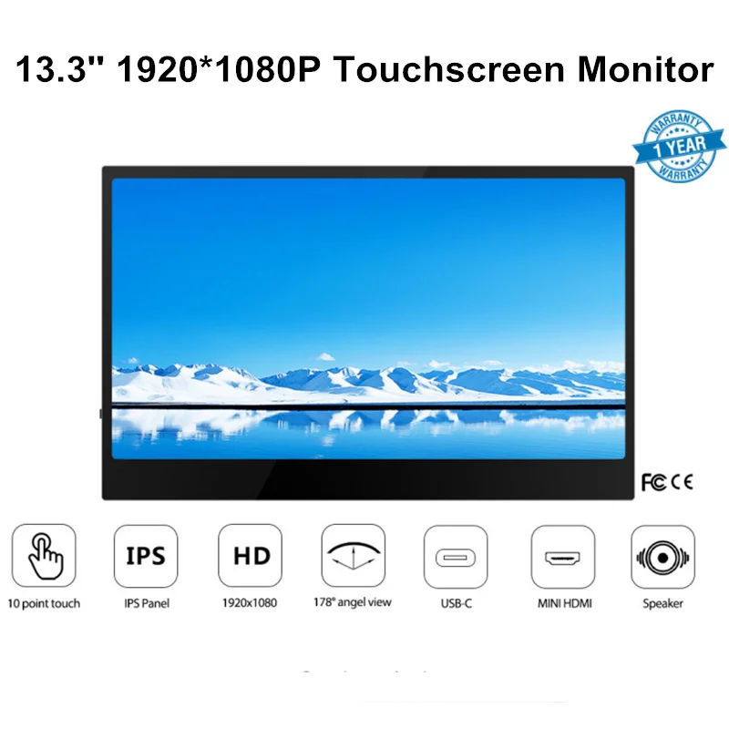 

Elecrow 13.3 Inch Portable USB-C Monitor HDMI Touchscreen LCD Display 1920*1080P 9MM IPS Panel Screen for Raspberry Pi