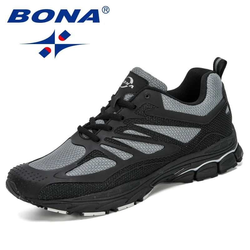 BONA/Новинка года; дизайнерские сетчатые кроссовки; Мужская Уличная обувь для бега и прогулок; Мужская Спортивная обувь; zapatillas hombre Deportiva; удобная обувь - Цвет: Black dark grey
