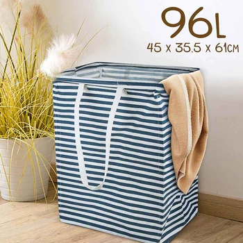 

96L Cotton Linen Household Dirty Clothes Basket Foldable Hamper Storage Organizer Laundry Basket Washing Bins Kids Toy Buckets