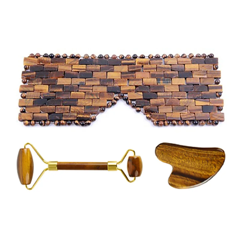 

Tiger Eye Cooling Eye Mask Natural Jade Eye Mask Stone Cold Therapy Eye Massager Sleeping Mask Jade Facial Massage Roller Set