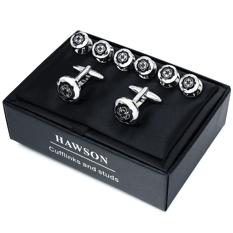 Vintage Floral Pattern Enamel Cufflinks Tuxedo Studs Set for Men's Tuxedo Shirts Business Wedding Cufflinks Set