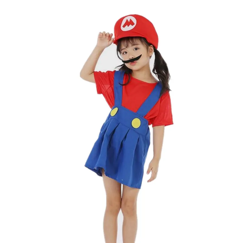 Kids girl RedS Костюм супер Мэри на Хэллоуин для взрослых и детей; костюм для костюмированной вечеринки; костюм Марио из мультфильма; семейная одежда для детей - Color: Kids girl RedS
