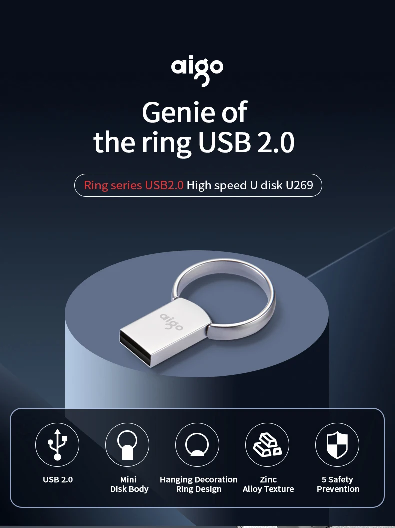 Aigo, 16 ГБ, карманный размер, usb брелок, genie, usb флешка, водонепроницаемая, Пылезащитная, ручка-накопитель, Мини, металлическая, chiavetta, usb флеш-накопитель