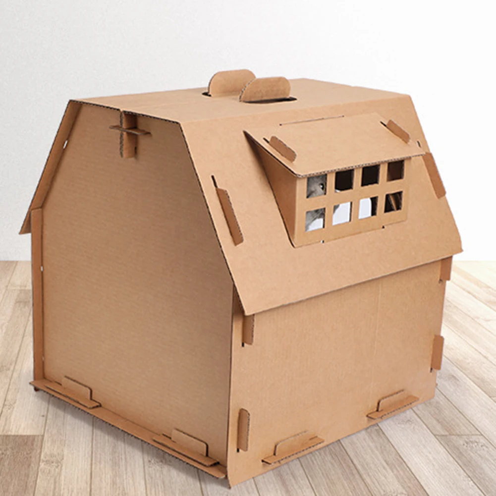 Cat House Toys Corrugated Paper Kitten Self Assembly Have Small Window Supplies Carton Box Pet DIY Tools Furniture Scratch Board