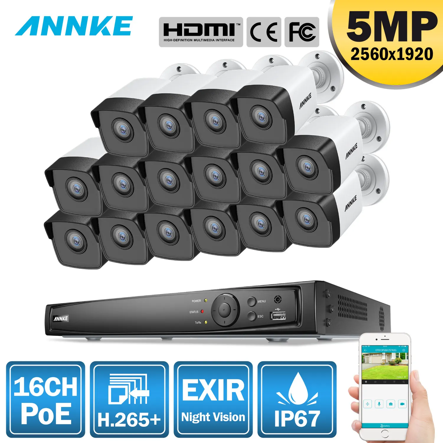 

ANNKE 16CH HD 5MP POE Network Video Security System 8MP H.265+ NVR With 16X 5MP 30m Color Night Vision Waterproof WIFI IP Camera