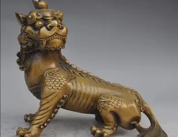 

9"old china fengshui bronze animal pixiu Brave troops Kirin Unicorn beast statue