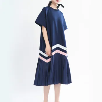 

Summer Dress 2020 New Female Short Sleeve Loose Sweet Midi Dress Women Street Style Cute Pleated Vestidos