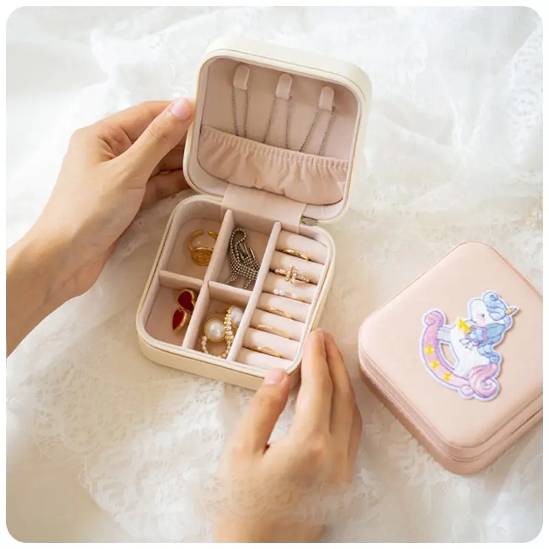 

Cartoon Pattern PU Leather Mini Jewelry Box Organizer for Jewelry Earrings Necklace Ring Storage Casket Travel Jewellery Case