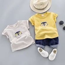 Футболка летняя детская одежда с короткими рукавами ковбойские шорты с изображением кошачьих глаз комплект из 2 предметов для детей 0-4 лет