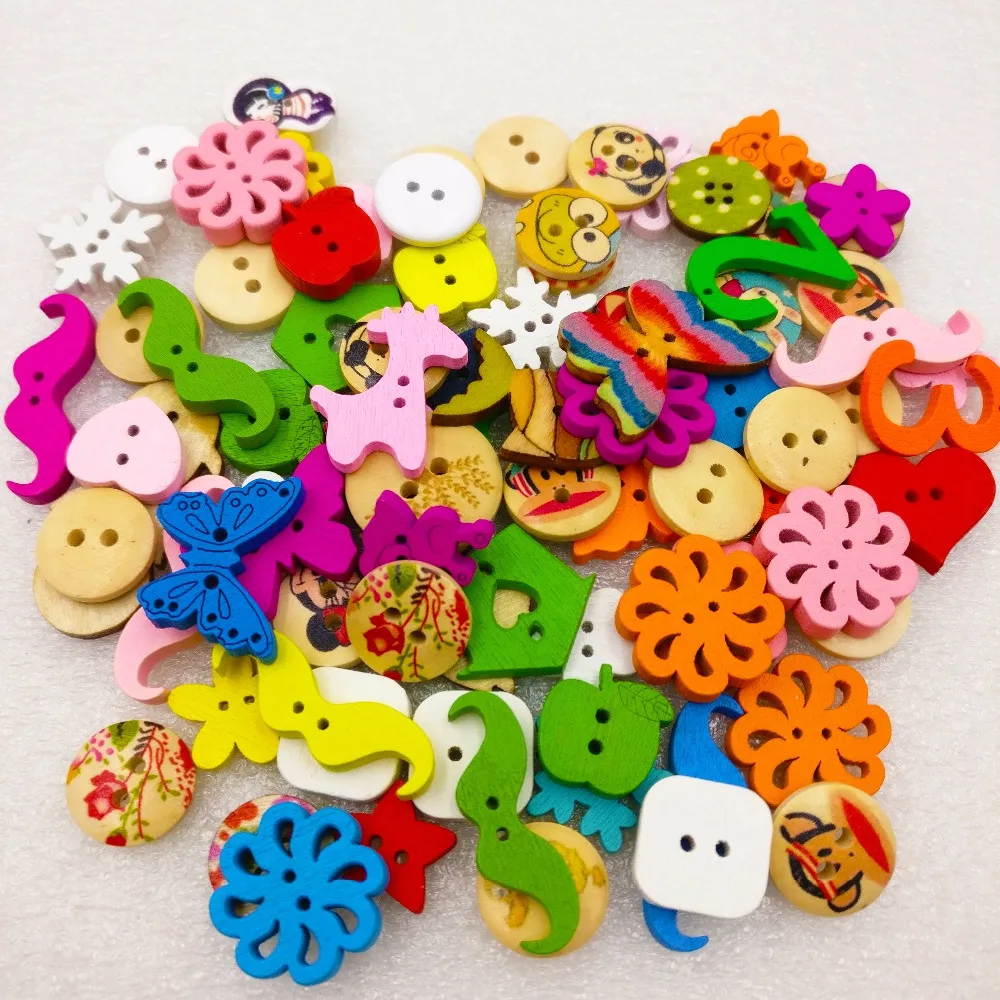 

30g/bag Cute Wooden Colorful Mixed Flowers Children Buttons DIY Children Dyeing Snap Mixed Button Randon Button Of Color