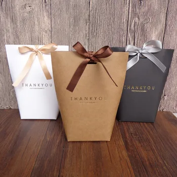 

20Pcs Thank You Kraft Paper Bag Elegant Party Wedding Favour Gift Sweets decoration Boxes Bags with Ribbon (3 Colors)