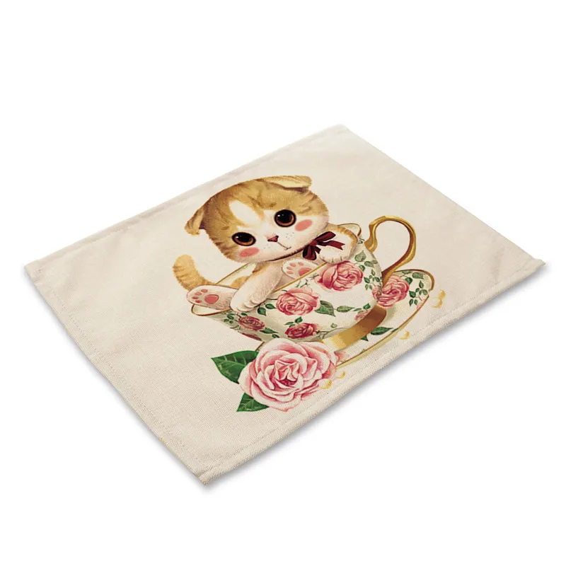 

Cat Coaster Lovely Cats Pattern Placemat For Dining Table Kitchen Decor Tableware Linen Christmas Table Mat New Year