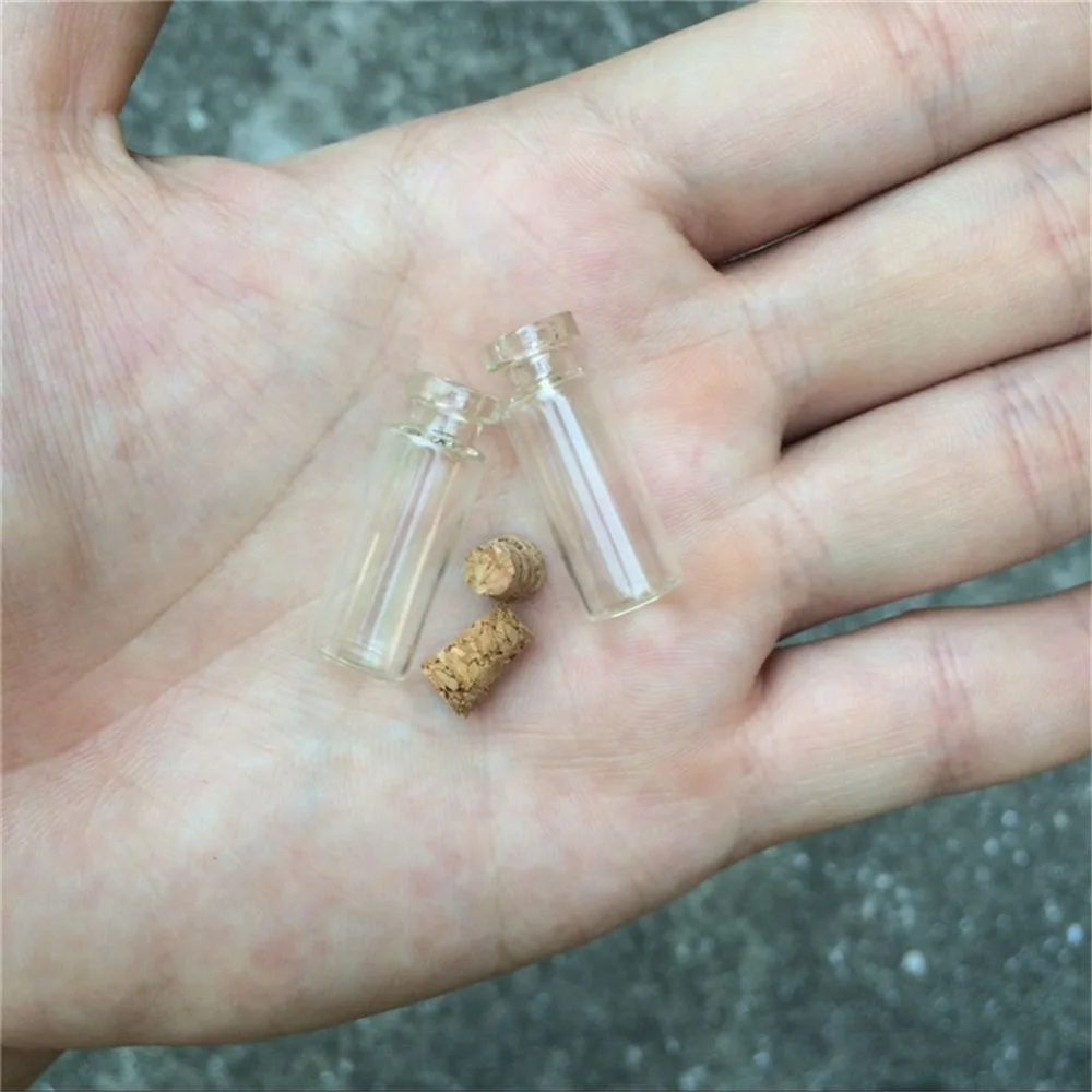 1ml Mini Clear Glass Bottles With Cork Empty Glass Vials Jars Small Wishing Bottle 4