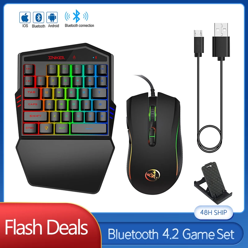 

Mobile Bluetooth Wireless Keyboard 35 Keys Rbg Backlit Wired Mouse 3200dpi Gaming Pubg Keyboard For Android/ios Gaming Converter