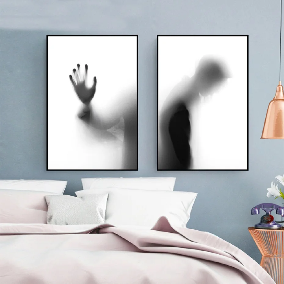 

Nordic Minimalist Black and White Shadow Canvas Prints Posters Wall Art Canvas Paintings Pictures for Bedroom Home Decoration