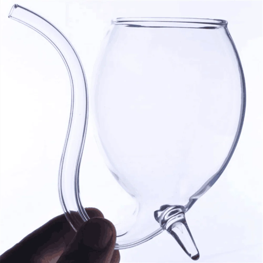 Creative Goblet Glass Mug with Straw for Cold Drink Home Use and Party Night Bar Drinking Wine Glass Juice Glass Squirrel Cup