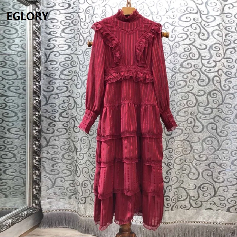 Женское винтажное вечернее платье кружевное в полоску с оборками на воротнике и