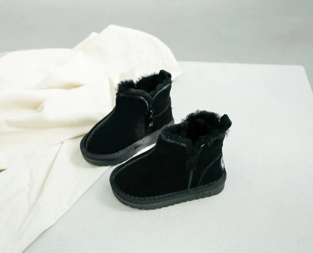 2020 New Winter Children Snow Boots Genuine Leather Wool Girls Boots Plush Boy Warm Shoes Fashion Kids Boots Baby Toddler Shoes